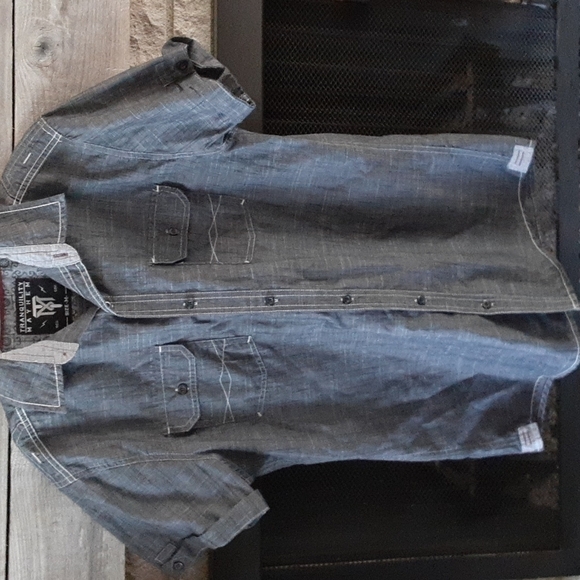 Tranquility Mayhem size medium dark grey short sleeve designer casual shirts - Picture 2 of 12